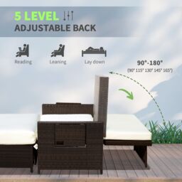 OUTSUNNY 2 Seater Garden Patio Outdoor Rattan Furniture Sofa Sun Lounger in Brown - thumbnail 4