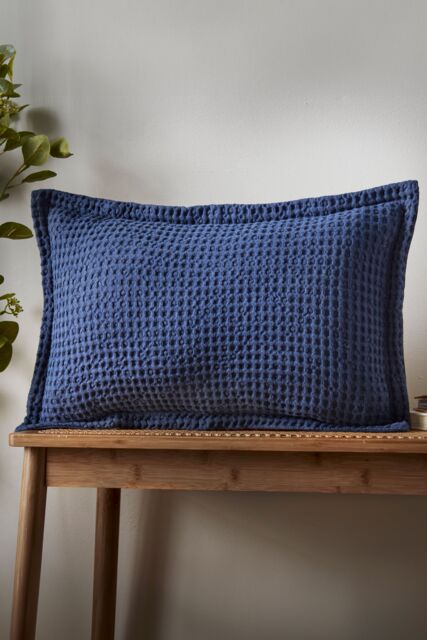 Pineapple Elephant 'Jaipur Chunky Waffle' Cotton Cushion in Navy - Size: 30 cm x 50 cm - image 1