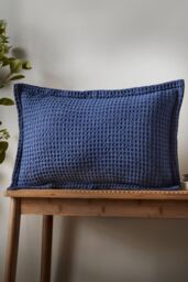Pineapple Elephant 'Jaipur Chunky Waffle' Cotton Cushion in Navy - Size: 30 cm x 50 cm - thumbnail 1