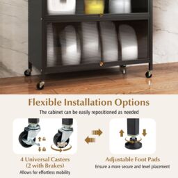 Costway 6-Tier Kitchen Pantry Cabinet Buffet Cabinet with Hutch & Hooks in Black - thumbnail 8