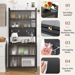 Costway 6-Tier Kitchen Pantry Cabinet Buffet Cabinet with Hutch & Hooks in Black - thumbnail 9
