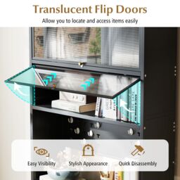 Costway 6-Tier Kitchen Pantry Cabinet Buffet Cabinet with Hutch & Hooks in Black - thumbnail 6