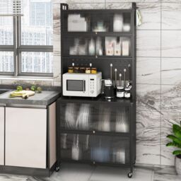 Costway 6-Tier Kitchen Pantry Cabinet Buffet Cabinet with Hutch & Hooks in Black - thumbnail 7