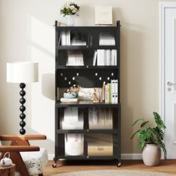 Costway 6-Tier Kitchen Pantry Cabinet Buffet Cabinet with Hutch & Hooks in Black - thumbnail 5