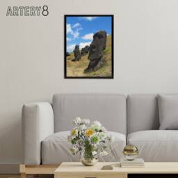 "Artery8 Moai Stone Statues of Easter Island Framed Canvas Wall Art Print - Size: W12"" x H16""" - thumbnail 3