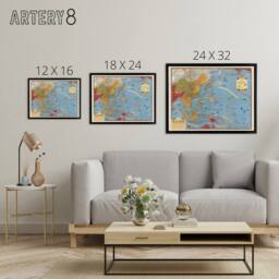"Artery8 Invasion Map 1944 War WWII On To Tokyo Framed Canvas Wall Art Print in Blue - Size: W12"" x H16""" - thumbnail 4