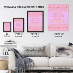 Artery8 Don't Be Jealous Be Inspired Pink Art Deco Design Framed Art Print - Size: A4 - thumbnail 3