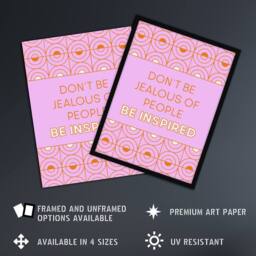 Artery8 Don't Be Jealous Be Inspired Pink Art Deco Design Framed Art Print - Size: A4 - thumbnail 2