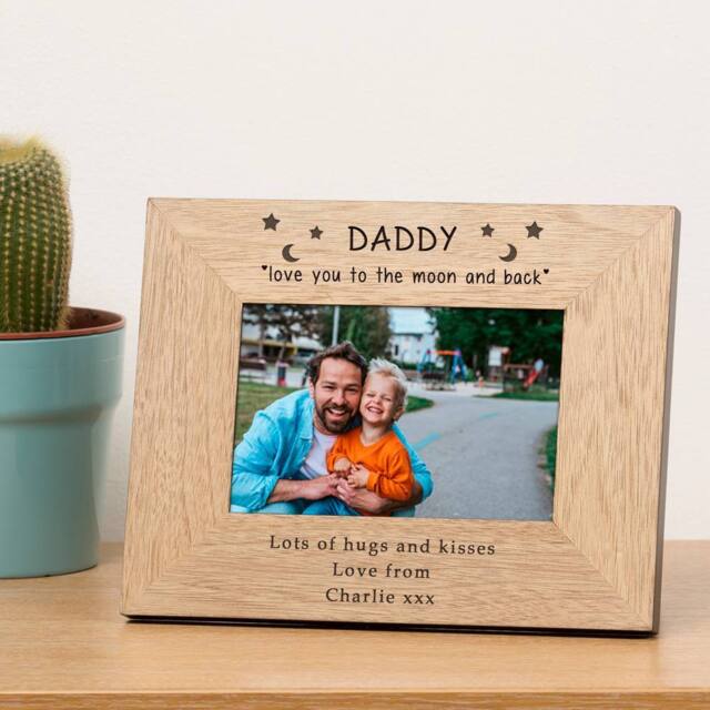 Uniqueful Men's Personalised Daddy Love You To The Moon Wood Frame 7x5 Dad in Brown - image 1