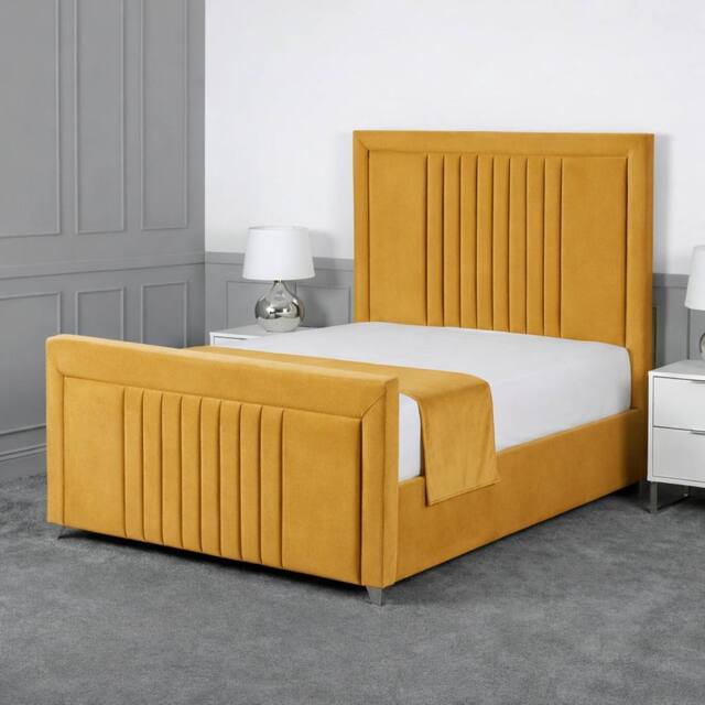 Living Comfort Bedz Celeste Plush Velvet Upholstered Bed Slatted Base - 48Inch Headboard in Mustard - Size: Super King - image 1