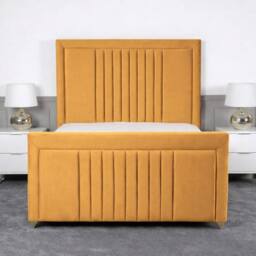 Living Comfort Bedz Celeste Plush Velvet Upholstered Bed Slatted Base - 48Inch Headboard in Mustard - Size: Super King - thumbnail 2