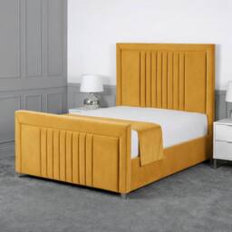 Living Comfort Bedz Celeste Plush Velvet Upholstered Bed Slatted Base - 48Inch Headboard in Mustard - Size: Super King - thumbnail 1