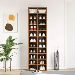 Berkfield Home Shoe Cabinet Old Wood 54x34x183 cm Engineered Wood in Brown - Size: 54 x 34 x 183 cm - thumbnail 4