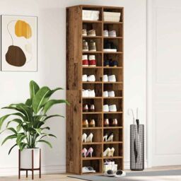 Berkfield Home Shoe Cabinet Old Wood 54x34x183 cm Engineered Wood in Brown - Size: 54 x 34 x 183 cm - thumbnail 3