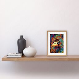"Artery8 Wall Art Print Majestic Orangutan Great Ape Colourful Psychedelic Borneo Rainforest Artwork Framed 9X7 Inch in Beige - Size: W7"" x H9""" - thumbnail 2