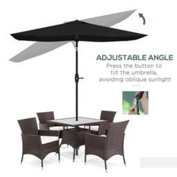 OUTSUNNY 2 x 3(m) Garden Parasol Rectangular Market Umbrella w/ Crank in Black - thumbnail 4