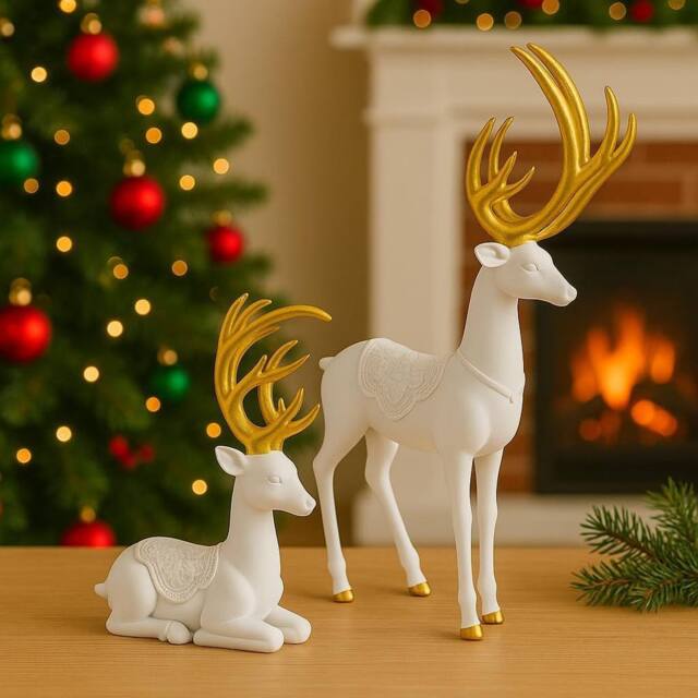 Marco Paul Christmas Set of 2 Reindeer Ornaments in White - Size: 100g - image 1