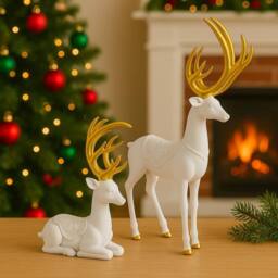 Marco Paul Christmas Set of 2 Reindeer Ornaments in White - Size: 100g - thumbnail 1
