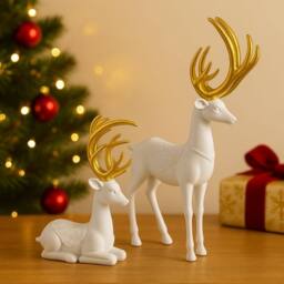 Marco Paul Christmas Set of 2 Reindeer Ornaments in White - Size: 100g - thumbnail 4