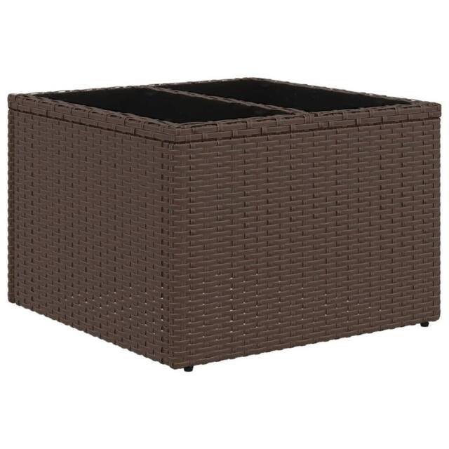 Berkfield Home Garden Table with Glass Top Brown 55x55x37 cm Poly Rattan - Size: 55 x 55 x 37 cm - image 1