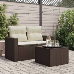 Berkfield Home Garden Table with Glass Top Brown 55x55x37 cm Poly Rattan - Size: 55 x 55 x 37 cm - thumbnail 3
