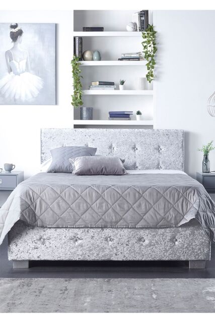 Aspire Side Opening Ottoman Storage in Grey Crushed Velvet - Size: King - image 1