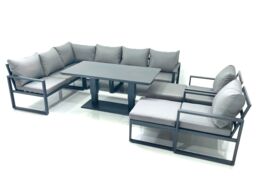 Fimous Aluminum Outdoor Garden Furniture Set Corner Sofa 2 Chair 2 Big Footstools Adjustable Rising Lifting Dining Table Sets Dark Grey - thumbnail 2