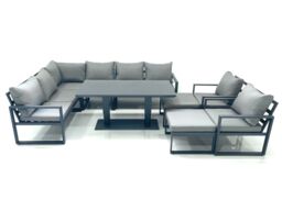 Fimous Aluminum Outdoor Garden Furniture Set Corner Sofa 2 Chair 2 Big Footstools Adjustable Rising Lifting Dining Table Sets Dark Grey - thumbnail 1