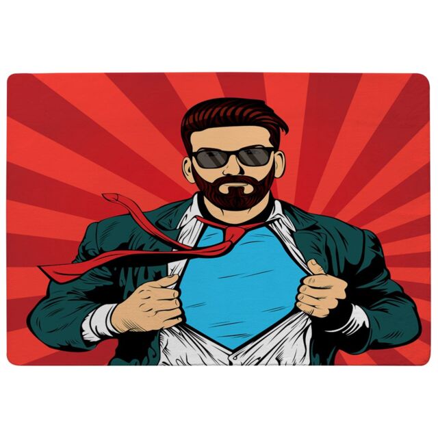 Benjamin Tate Design Strong Businessman In Glasses In Comic Style. Success Concept Designer Rug in Natural - Size: Large - image 1
