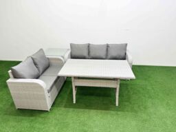 Fimous 5 Seater PE Rattan Wicker Garden Furniture Patio Conservatory Sofa Set with Rectangular Dining Table 3 Seater Sofa Love Sofa Side Table - thumbnail 2