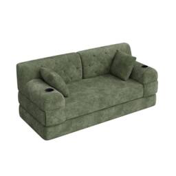 BTM 2 Seater Corduroy Sleeper Sofa Cup Holders Side Pockets Green - thumbnail 9