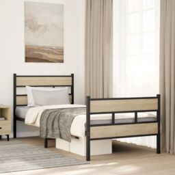 Berkfield Home Metal Bed Frame without Mattress Sonoma Oak 90x200 cm in Brown - thumbnail 1