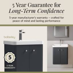 Balterley Wall Hung 2 Door Vanity Unit with Ceramic Sink Dark Grey 500mm - thumbnail 4