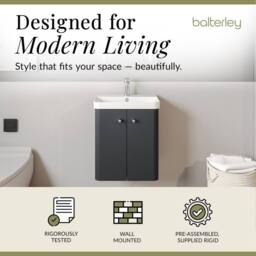 Balterley Wall Hung 2 Door Vanity Unit with Ceramic Sink Dark Grey 500mm - thumbnail 3