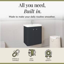 Balterley Wall Hung 2 Door Vanity Unit with Ceramic Sink Dark Grey 500mm - thumbnail 2