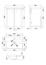 Balterley Wall Hung 2 Door Vanity Unit with Ceramic Sink Dark Grey 500mm - thumbnail 7