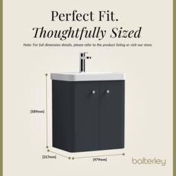 Balterley Wall Hung 2 Door Vanity Unit with Ceramic Sink Dark Grey 500mm - thumbnail 5