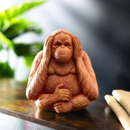 Marco Paul Three Wise Monkeys Speak See Hear No Evil - Garden Statue Set in Orange - thumbnail 4