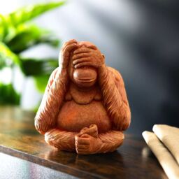 Marco Paul Three Wise Monkeys Speak See Hear No Evil - Garden Statue Set in Orange - thumbnail 5