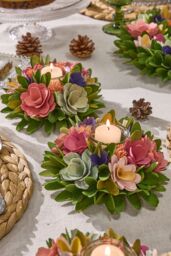 Dibor Set of 2 Floral Colourful Table Decoration Candle Holders Dia16cm - Size: Small