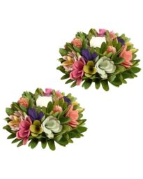 Dibor Set of 2 Floral Colourful Table Decoration Candle Holders Dia16cm - Size: Small - thumbnail 2