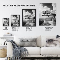 Artery8 Large Chameleon in Bathtub Black White Surreal Framed Art Print in Grey - Size: A4 - thumbnail 3