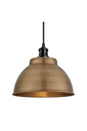 Industville Brooklyn Dome Pendant, 13 Inch, Brass, Black Holder in Bronze