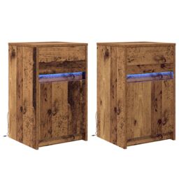 Berkfield Home Bedside Cabinet 2 pcs Old wood 38 x 34 x 61 cm Particle board in Brown - thumbnail 2
