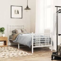 Berkfield Home Metal Bed Frame without Mattress with Footboard White 80x200cm - Size: 80x200 cm - thumbnail 2