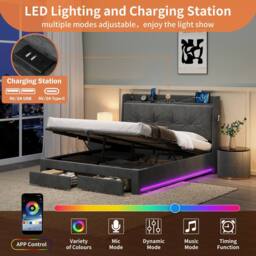 Matteo Double Grey Velvet Upholstered Storage Bed Frame with USB & RGB LED - thumbnail 7