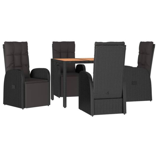Berkfield Home Beautiful 5 Piece Garden Dining Set Black Poly Rattan&Solid Wood - image 1