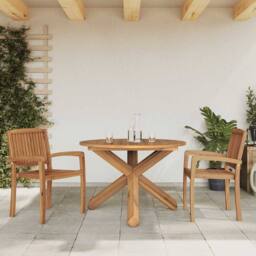 Berkfield Home Garden Table √ò109x74 cm Solid Wood Teak in Brown - Size: 109x74 cm - thumbnail 3