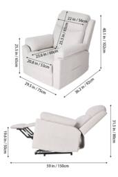 Living and Home Single Chenille Sofa Recliner Armchair in White - thumbnail 9