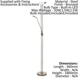 Loops Floor Lamp Light Bronzed Shade White Satined Glass Plastic Bulb LED 20W - thumbnail 2